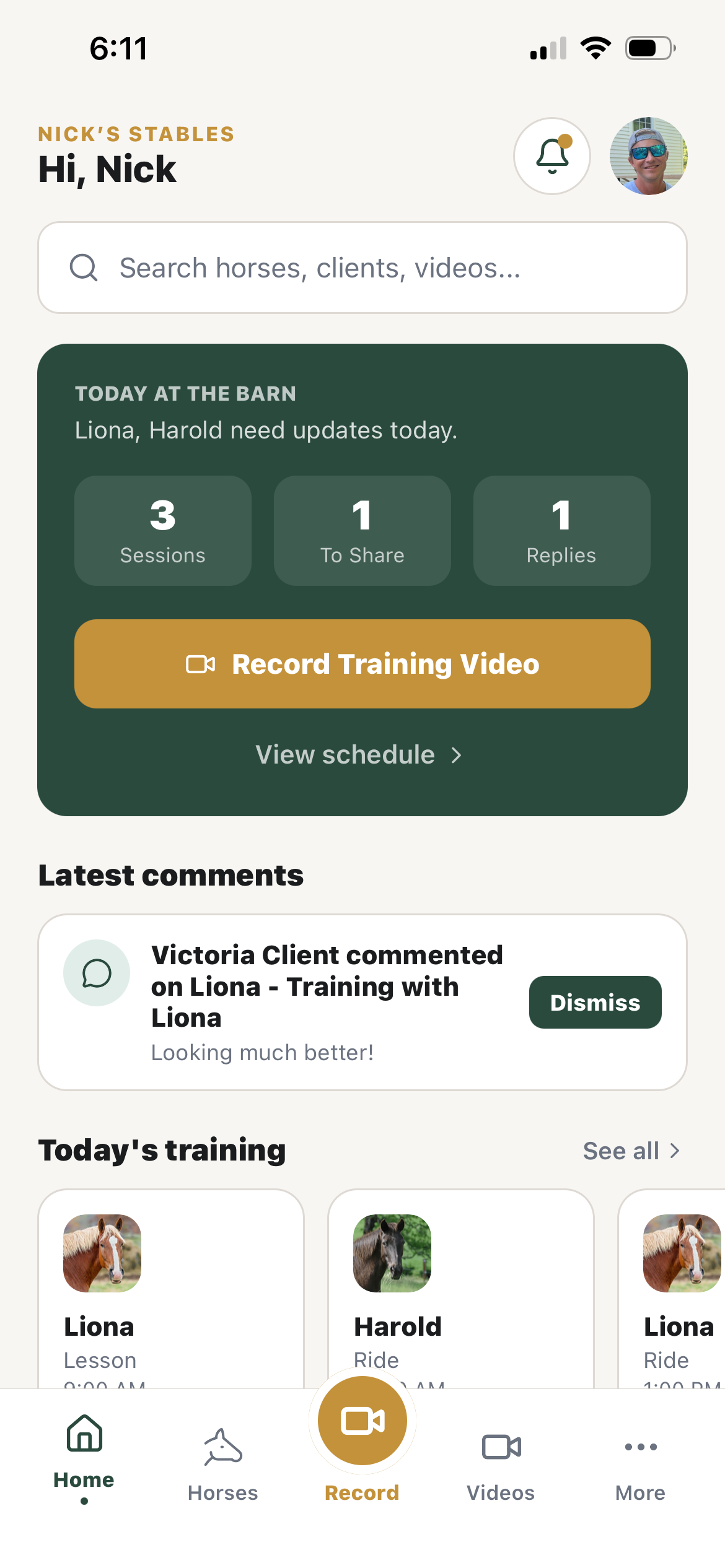 BarnReel mobile app home dashboard